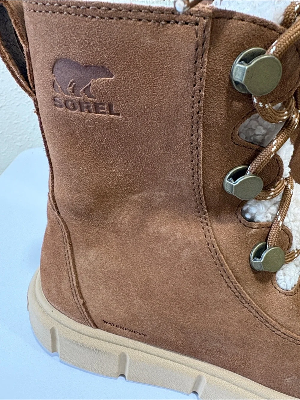 Sorel Explorer III Joan Cozy Shearling-Lace Winter Boots in Brown